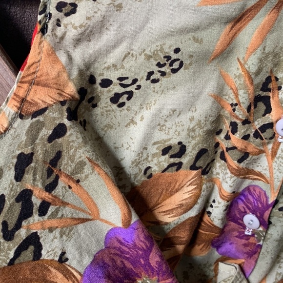 90s Vintage Leopard Tropical Floral Button Up Sleeveless Top Size Medium/Large - Picture 12 of 15